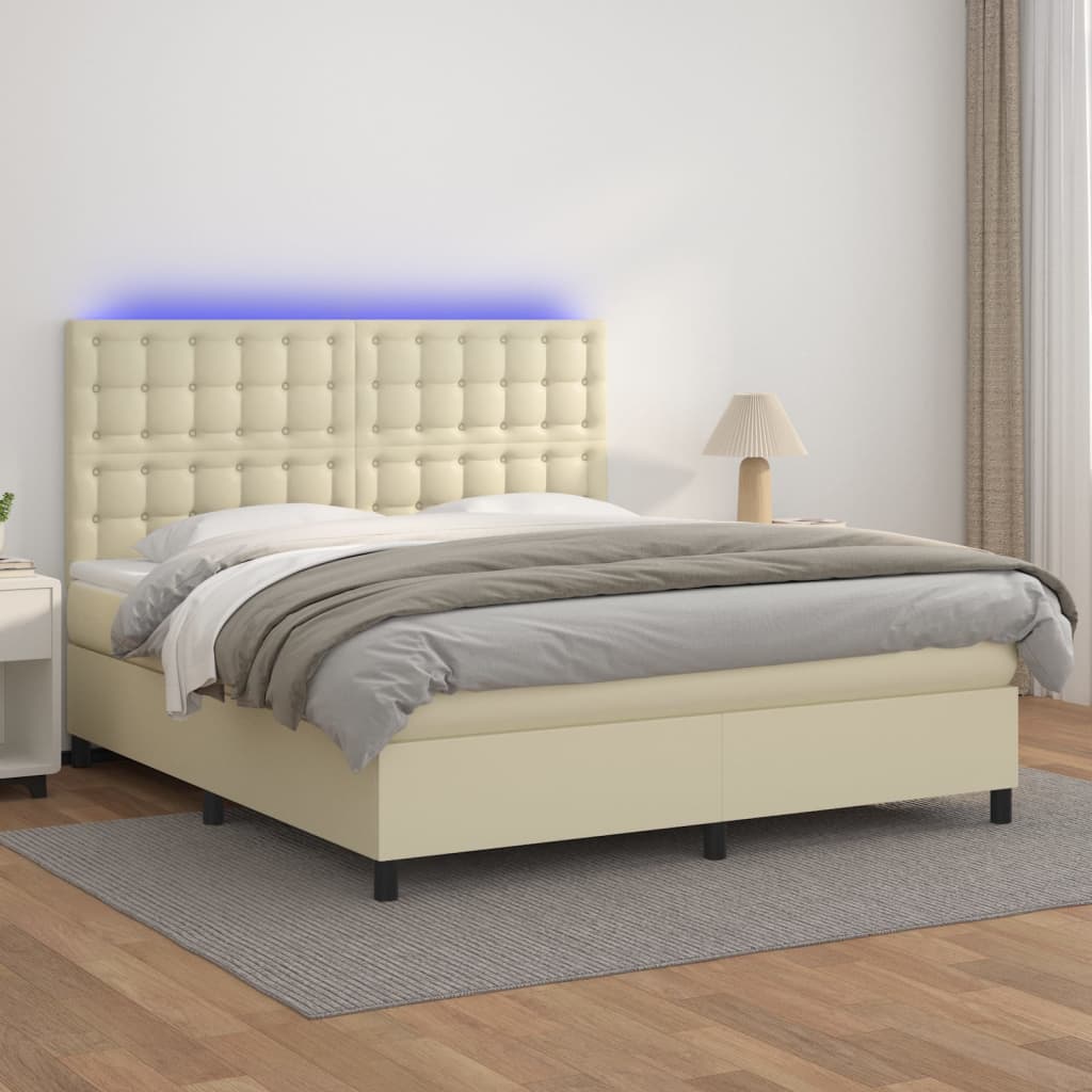 Boxspringbett Mit Matratze & Led Kunstleder Creme
