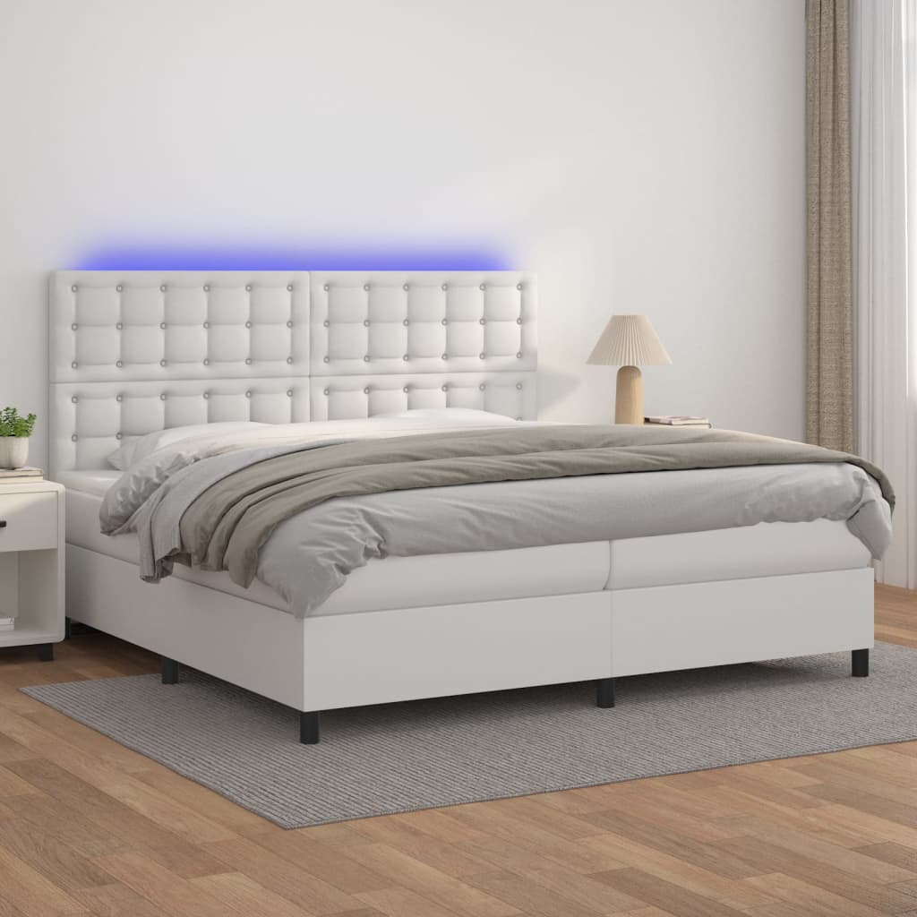 Boxspringbett Mit Matratze & Led Kunstleder Weiß