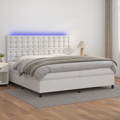 Boxspringbett Mit Matratze & Led Kunstleder Weiß