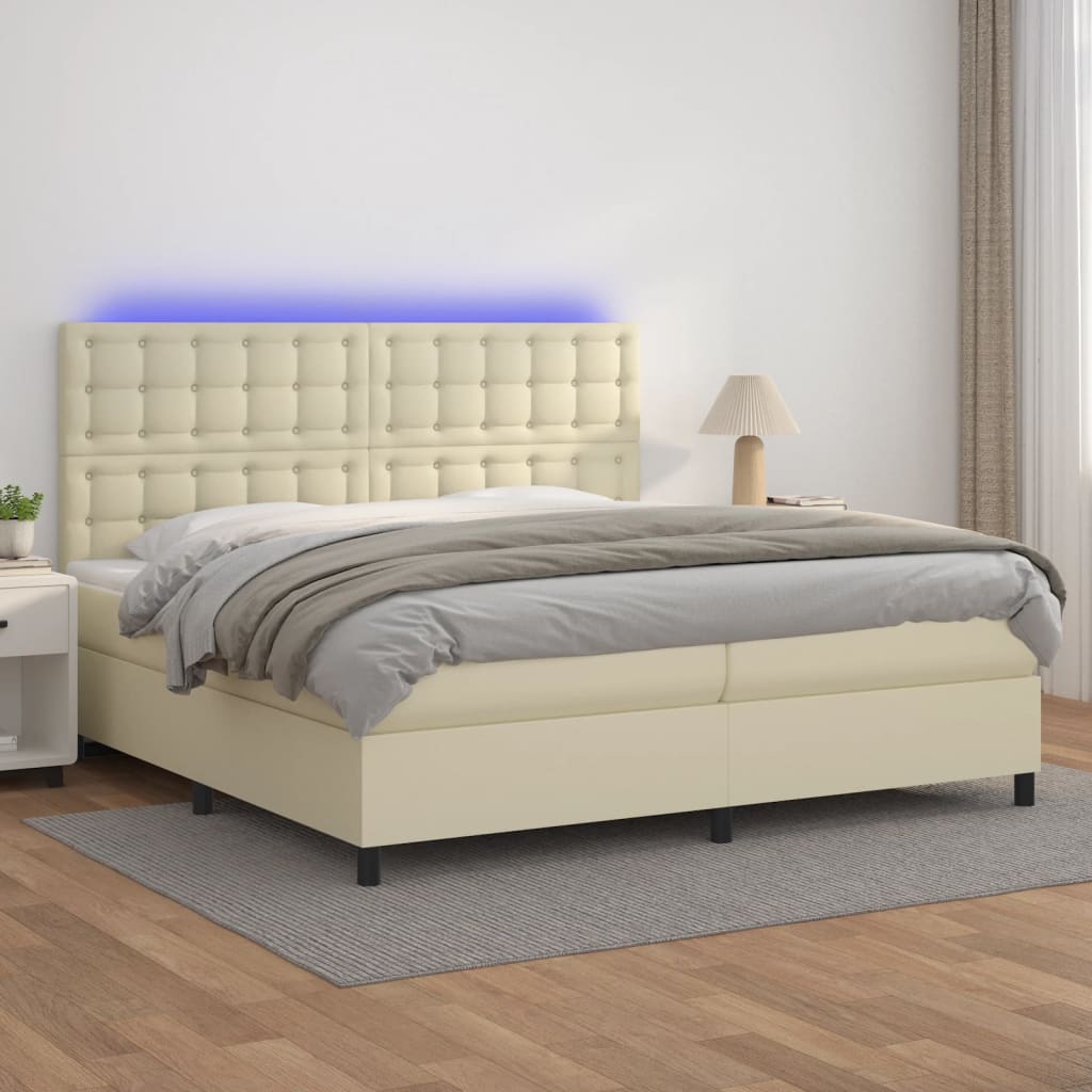 Boxspringbett Mit Matratze & Led Kunstleder Creme