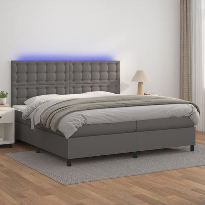 Boxspringbett Mit Matratze & Led Kunstleder Grau