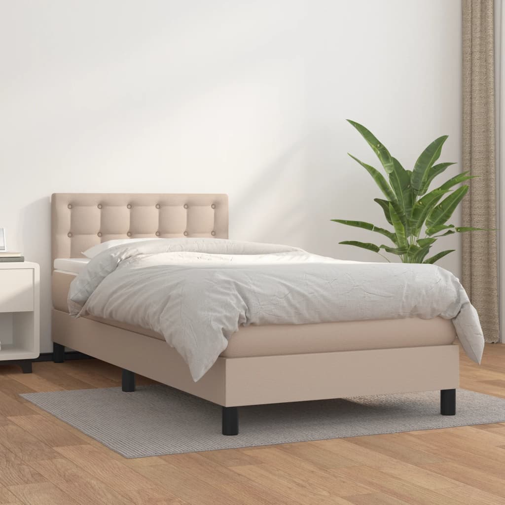 Boxspringbett Mit Matratze -Braun 90X200Cm Kunstleder Cappuccino