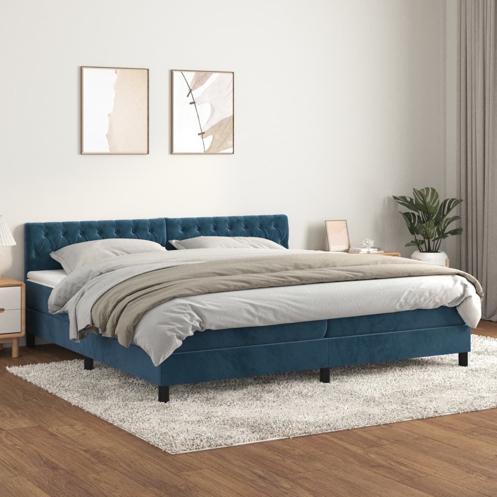 Boxspringbett Mit Matratze Samt Dunkelblau