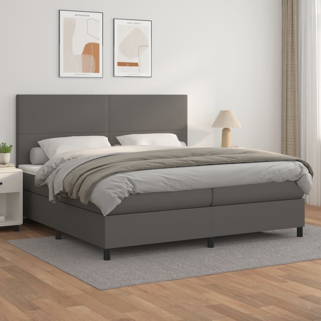 Boxspringbett Mit Matratze Kunstleder Grau