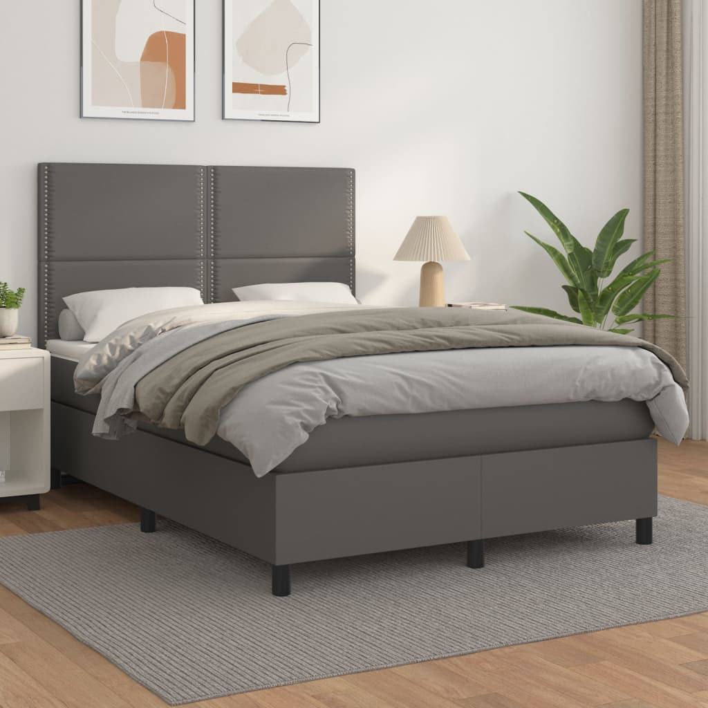 Boxspringbett Mit Matratze Kunstleder Grau
