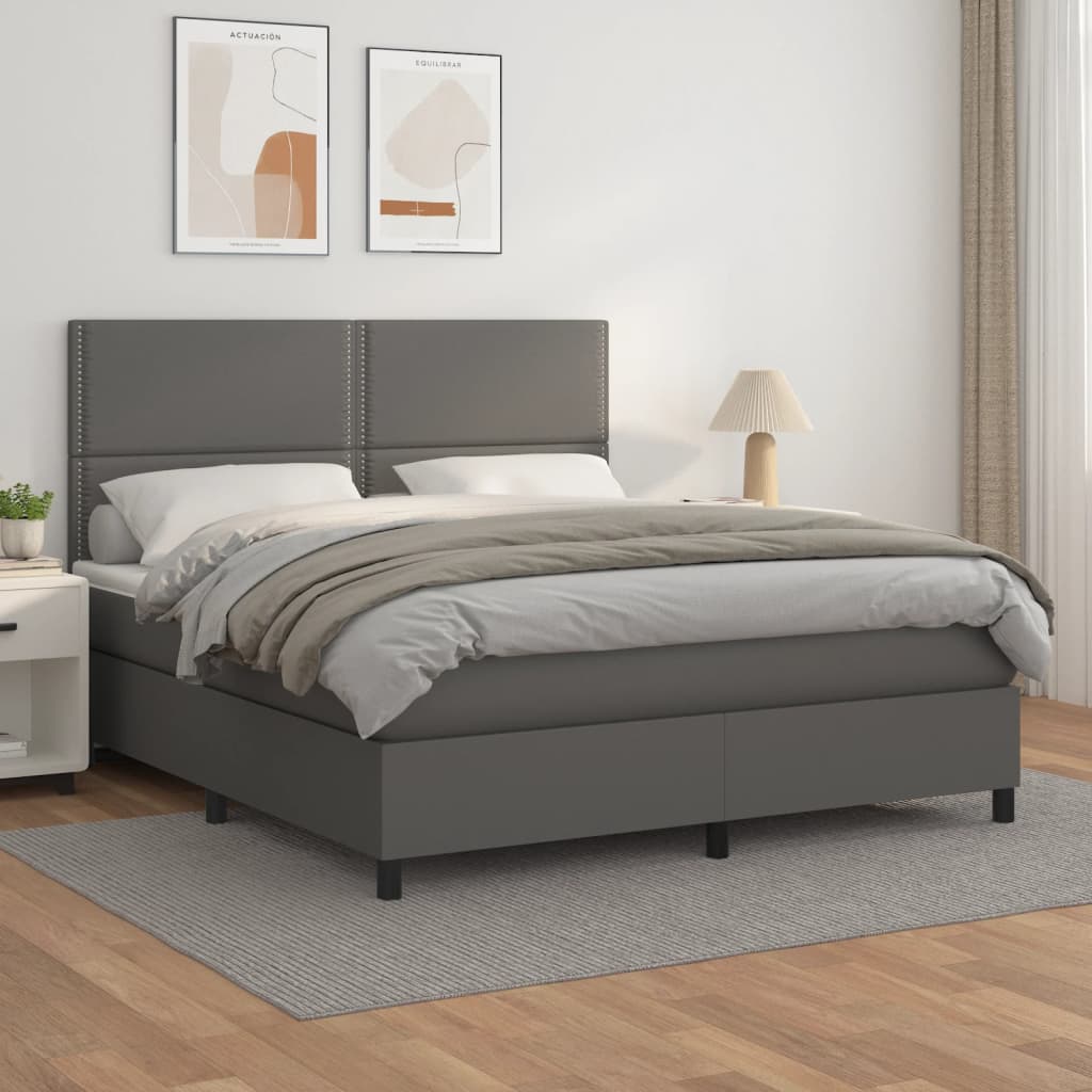 Boxspringbett Mit Matratze Kunstleder Grau