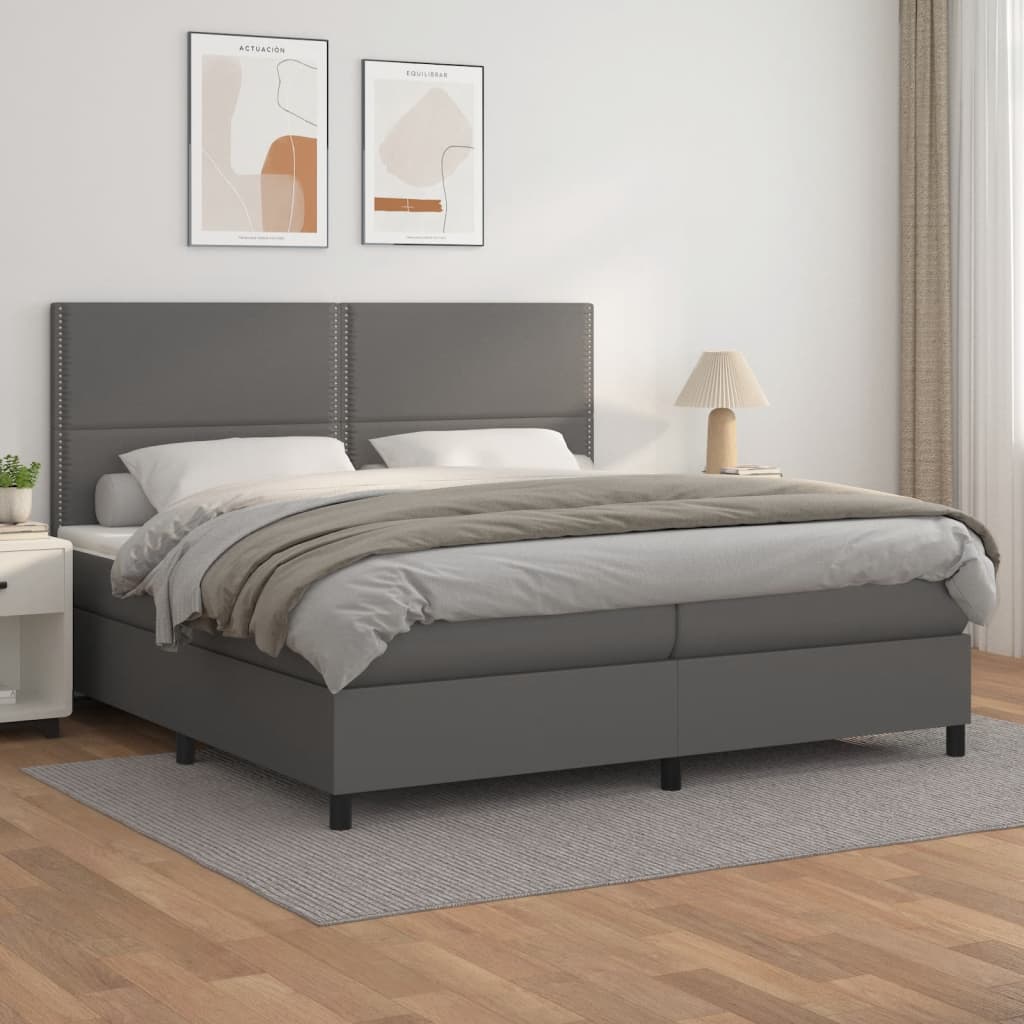 Boxspringbett Mit Matratze Kunstleder Grau