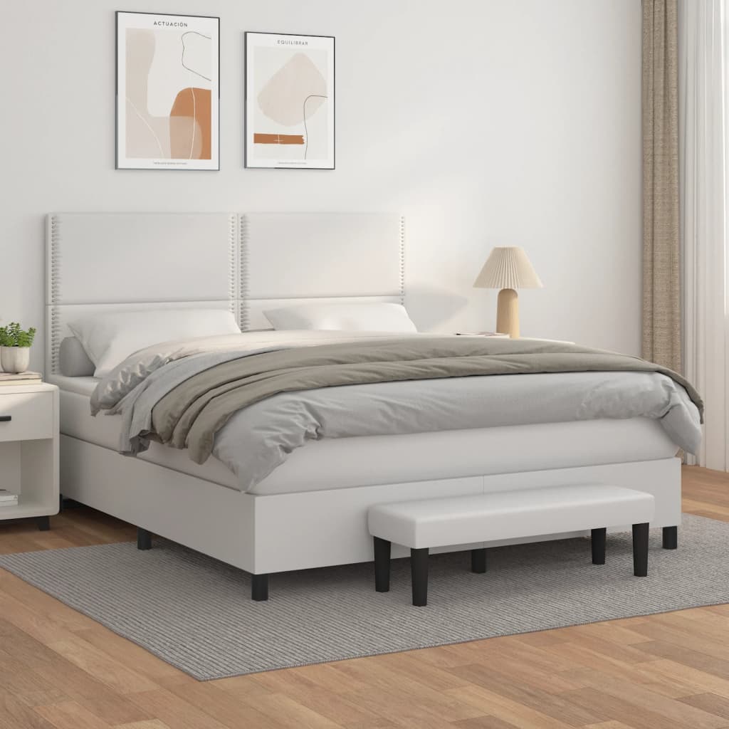 Boxspringbett Mit Matratze Kunstleder Weiß