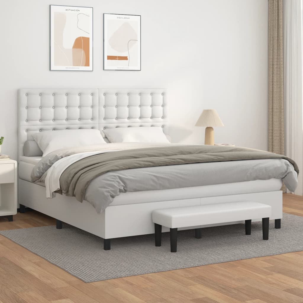 Boxspringbett Mit Matratze Kunstleder Weiß