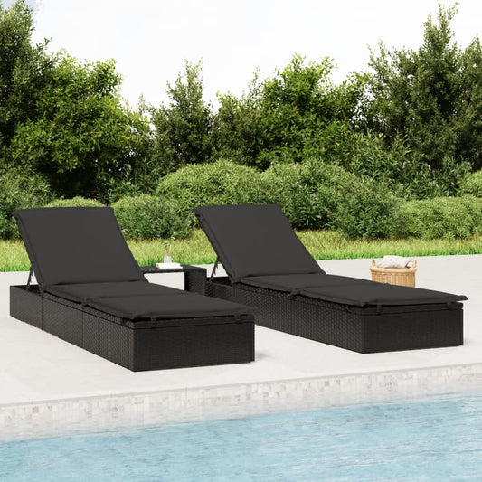 Sonnenliegen 2 Stk. Mit Tisch Poly Rattan