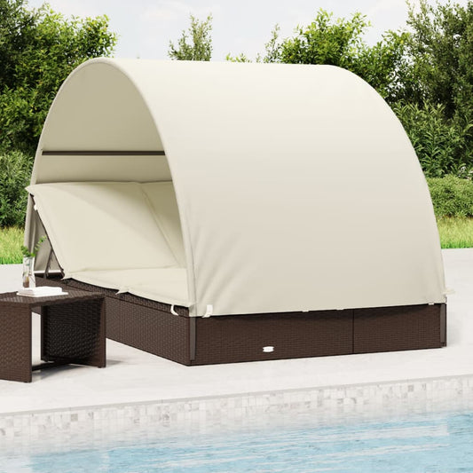 2-Personen-Sonnenliege Mit Dach 211X112X140 Poly Rattan