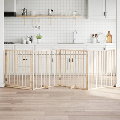 4-Tlg. Hundetor Mit Tür Faltbar 320 Cm Pappelholz