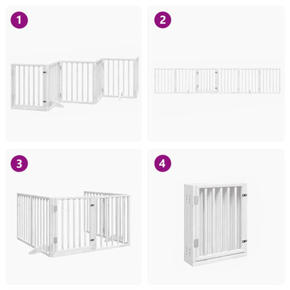 6-Tlg. Hundetor Mit Tür Faltbar 300 Cm Pappelholz