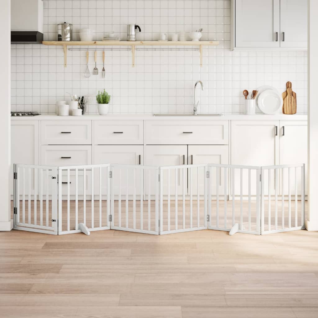 6-Tlg. Hundetor Mit Tür Faltbar 300 Cm Pappelholz