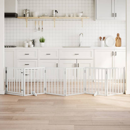 6-Tlg. Hundetor Mit Tür Faltbar 300 Cm Pappelholz