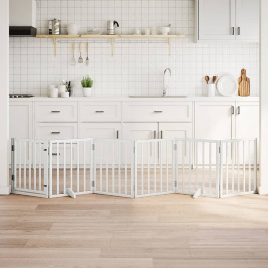 6-Tlg. Hundetor Mit Tür Faltbar 300 Cm Pappelholz