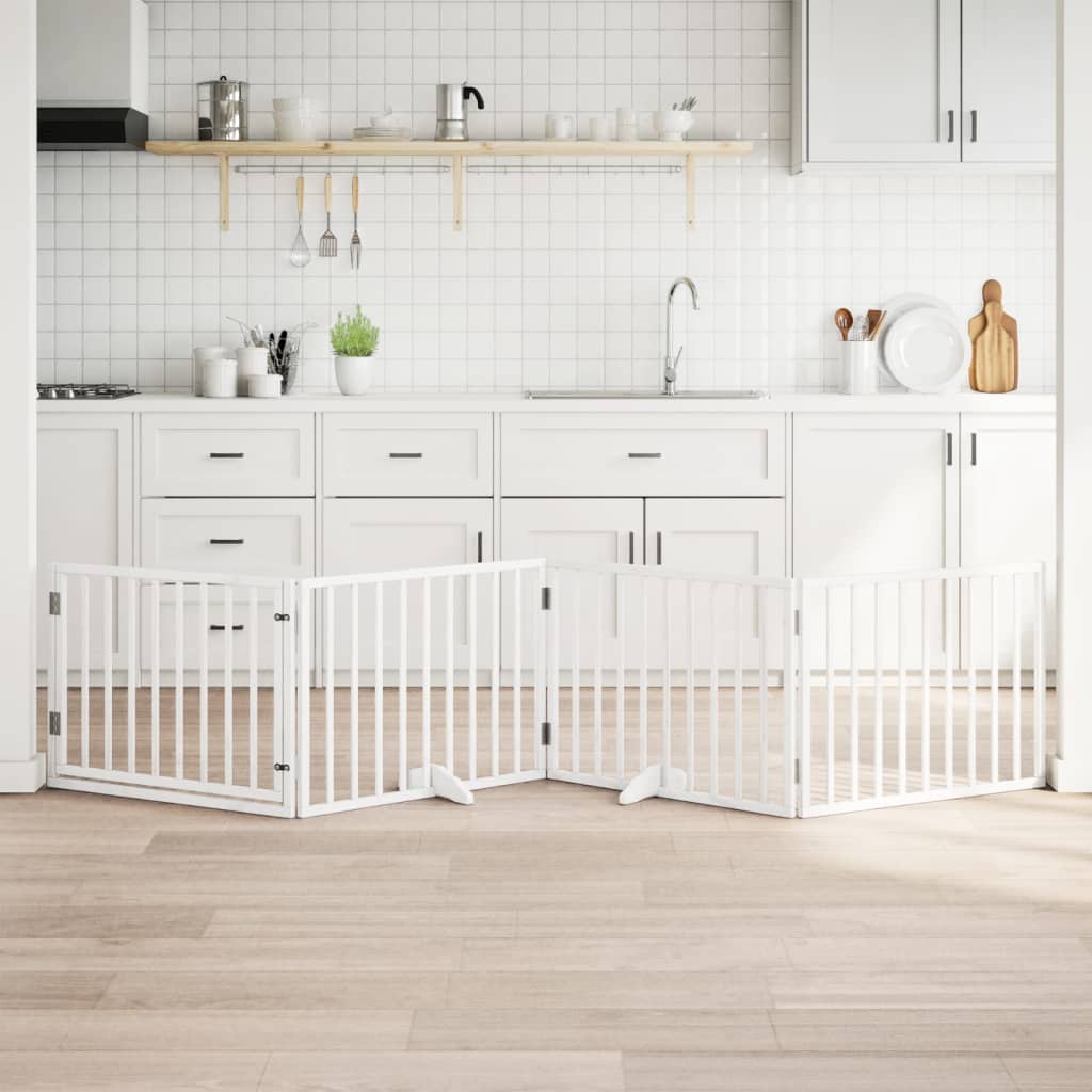 4-Tlg. Hundetor Mit Tür Faltbar 320 Cm Pappelholz