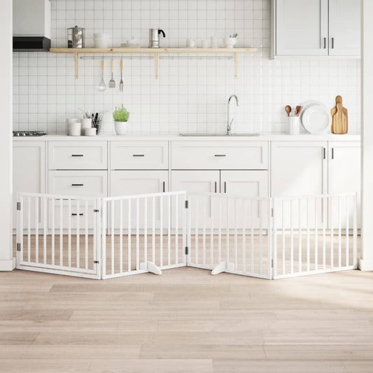 4-Tlg. Hundetor Mit Tür Faltbar 320 Cm Pappelholz