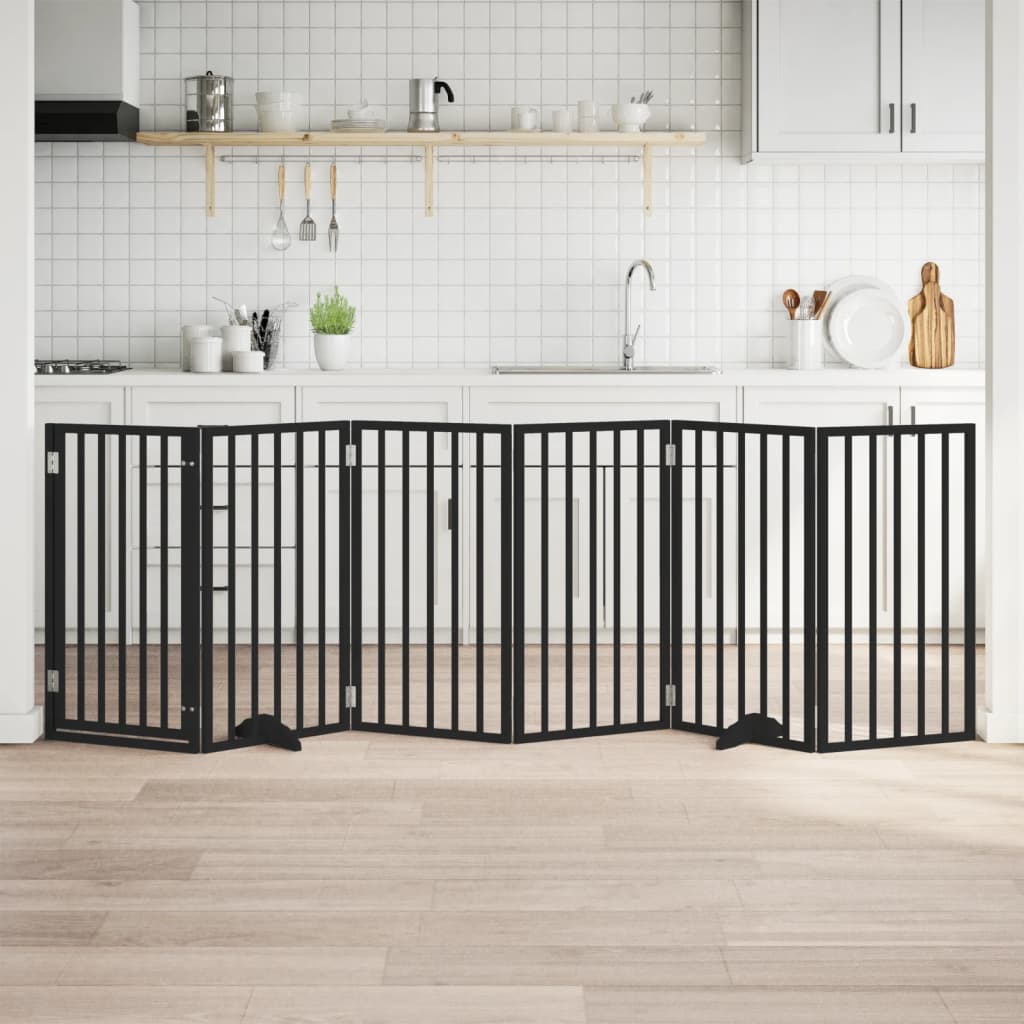 6-Tlg. Hundetor Mit Tür Faltbar 300 Cm Pappelholz