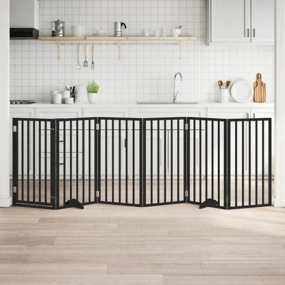 6-Tlg. Hundetor Mit Tür Faltbar 300 Cm Pappelholz