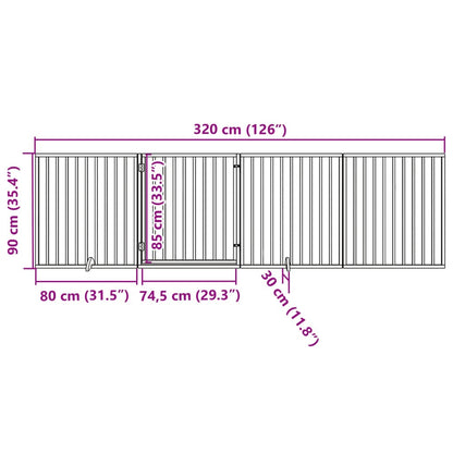 4-Tlg. Hundetor Mit Tür Faltbar 320 Cm Pappelholz