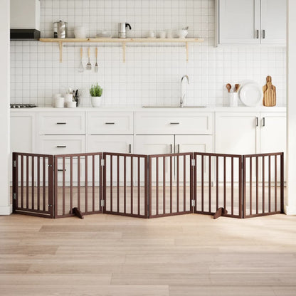 6-Tlg. Hundetor Mit Tür Faltbar 300 Cm Pappelholz