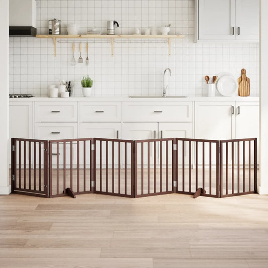 6-Tlg. Hundetor Mit Tür Faltbar 300 Cm Pappelholz