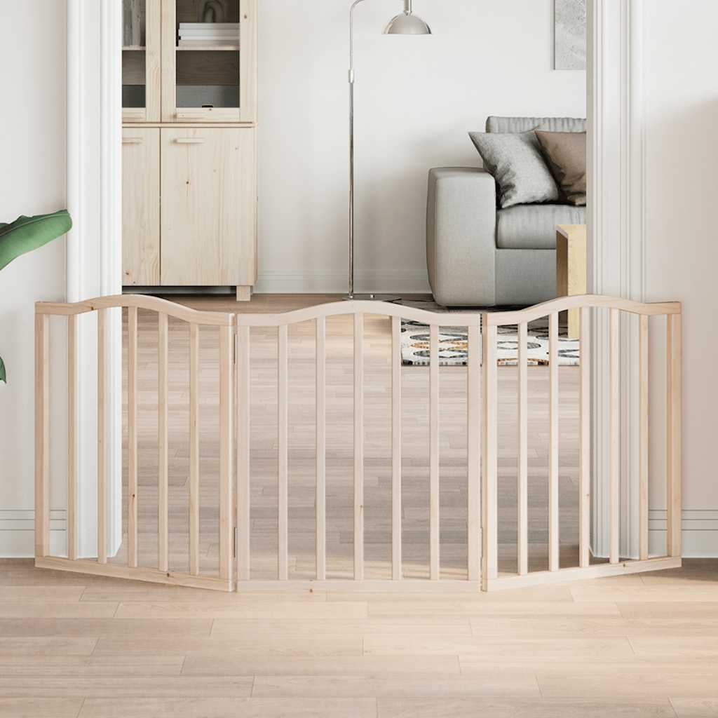 6-Tlg. Hundetor Mit Tür Faltbar 300 Cm Pappelholz