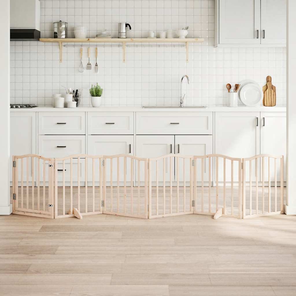 6-Tlg. Hundetor Mit Tür Faltbar 300 Cm Pappelholz