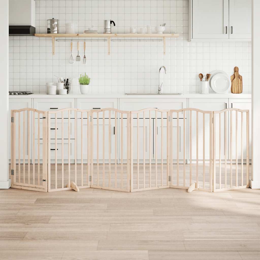 6-Tlg. Hundetor Mit Tür Faltbar 300 Cm Pappelholz