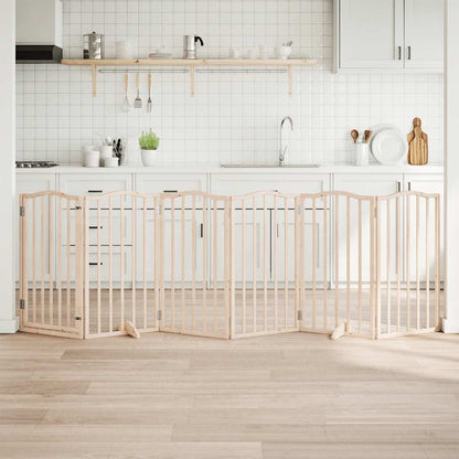 6-Tlg. Hundetor Mit Tür Faltbar 300 Cm Pappelholz