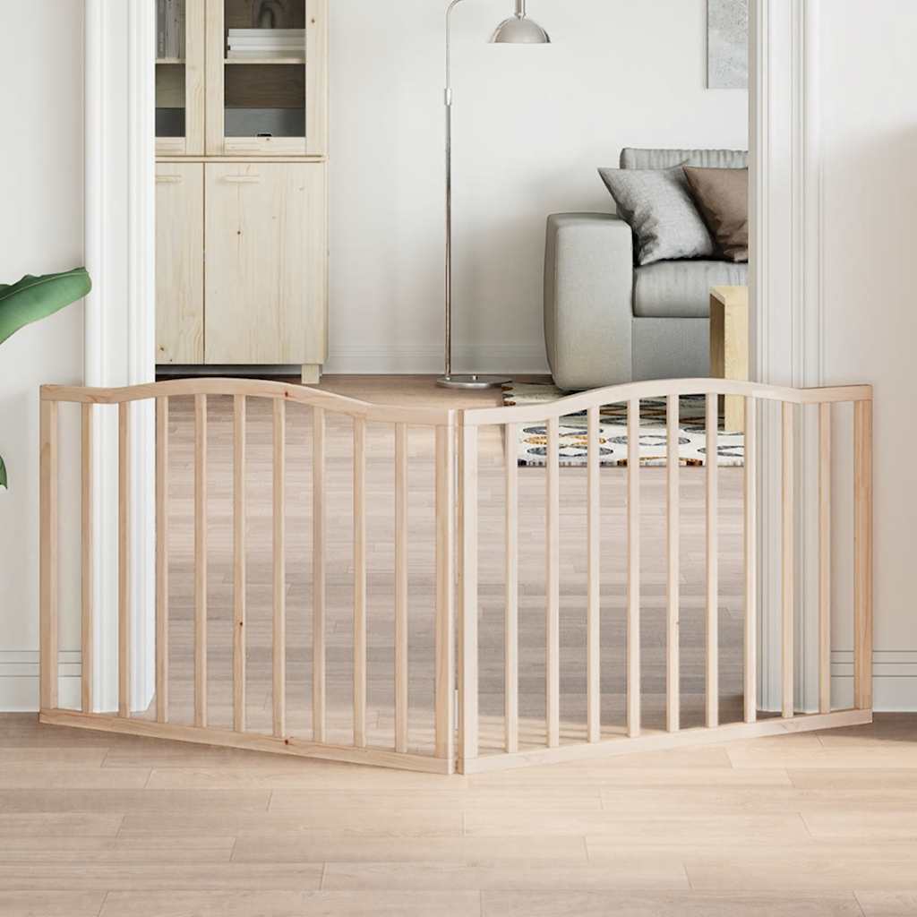 6-Tlg. Hundetor Mit Tür Faltbar 300 Cm Pappelholz