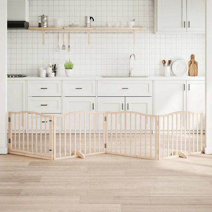 6-Tlg. Hundetor Mit Tür Faltbar 300 Cm Pappelholz