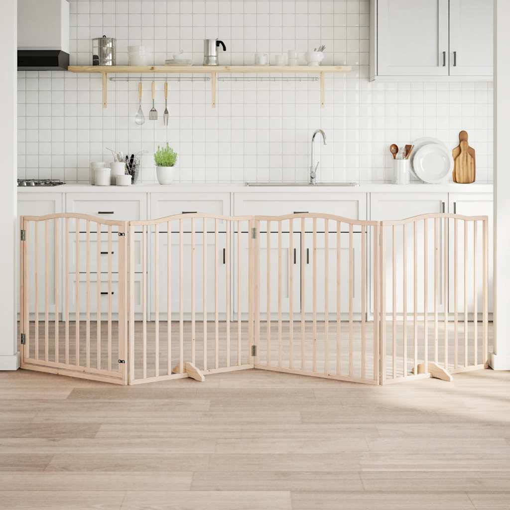 6-Tlg. Hundetor Mit Tür Faltbar 300 Cm Pappelholz