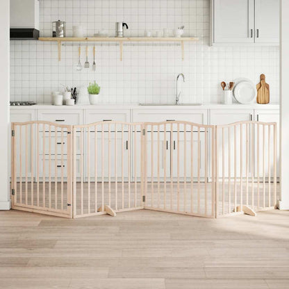 6-Tlg. Hundetor Mit Tür Faltbar 300 Cm Pappelholz