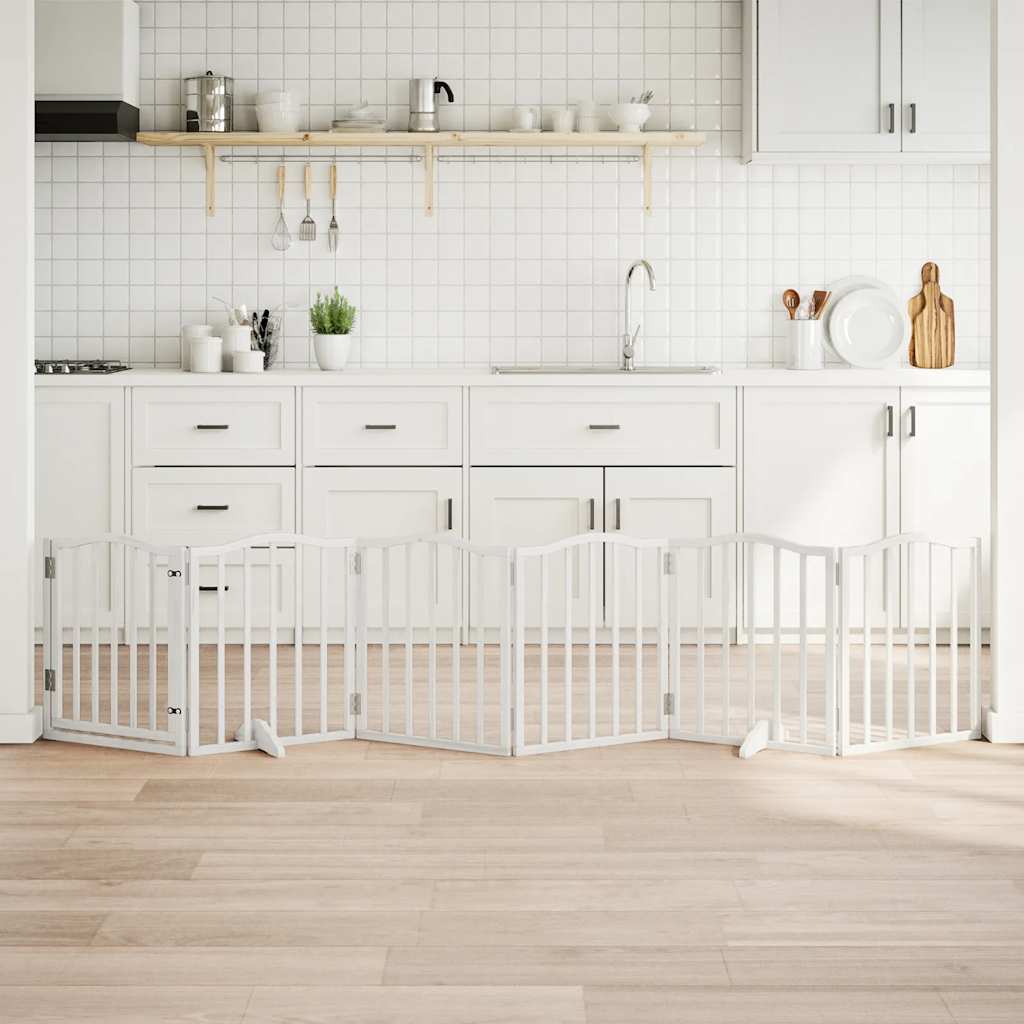 6-Tlg. Hundetor Mit Tür Faltbar 300 Cm Pappelholz