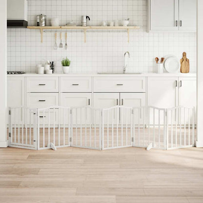 6-Tlg. Hundetor Mit Tür Faltbar 300 Cm Pappelholz