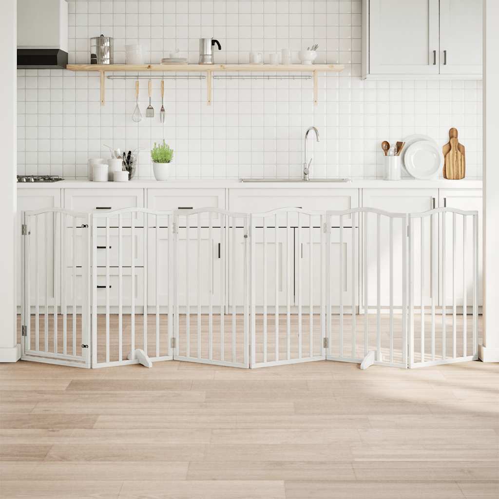 6-Tlg. Hundetor Mit Tür Faltbar 300 Cm Pappelholz