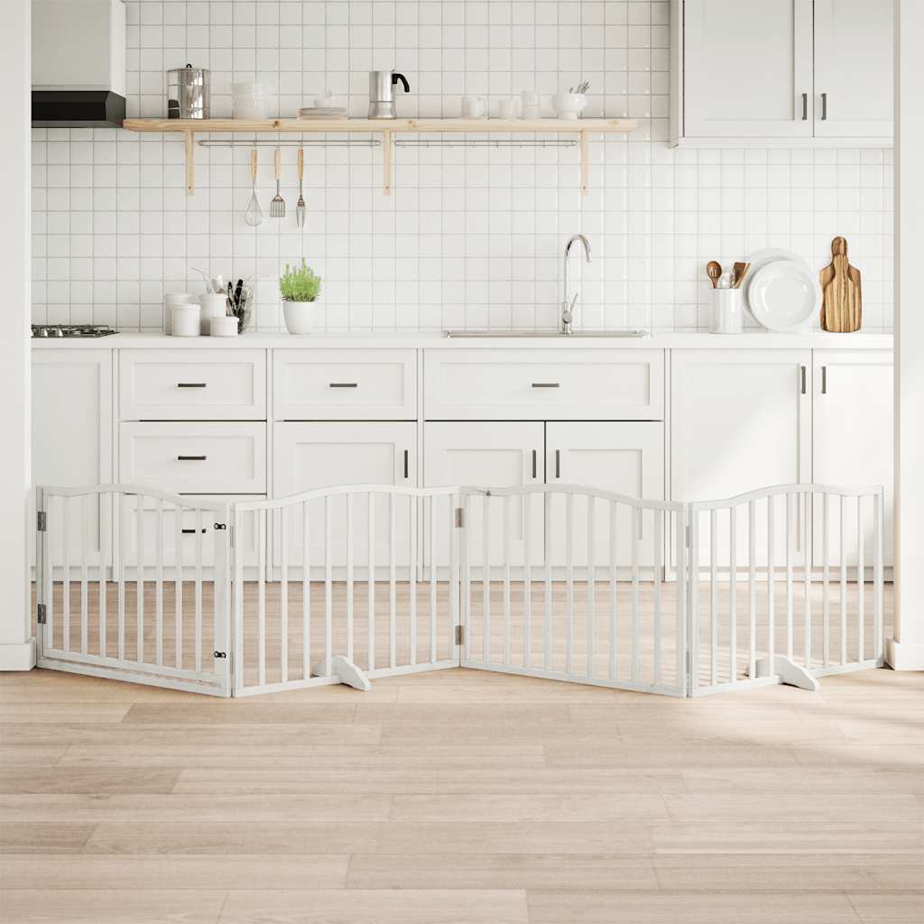 6-Tlg. Hundetor Mit Tür Faltbar 300 Cm Pappelholz