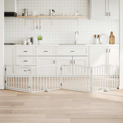 6-Tlg. Hundetor Mit Tür Faltbar 300 Cm Pappelholz