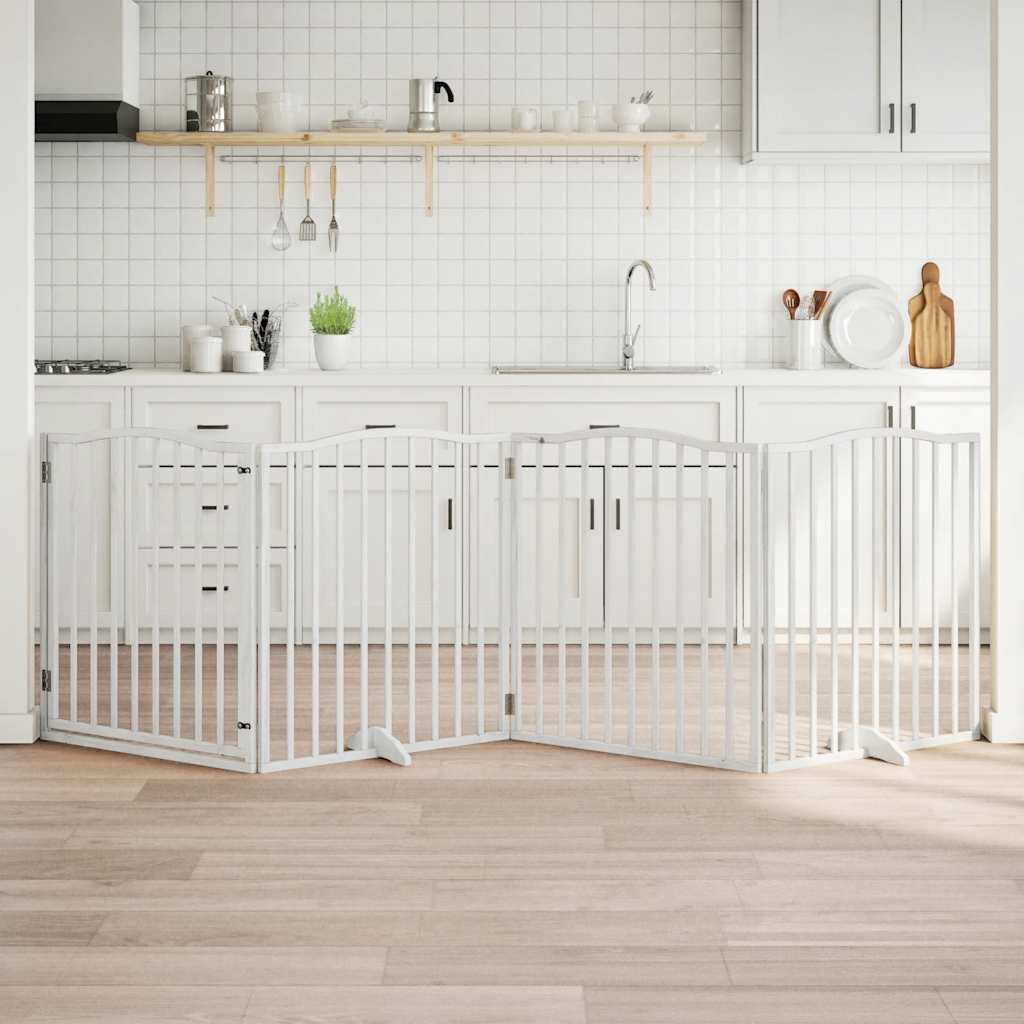 6-Tlg. Hundetor Mit Tür Faltbar 300 Cm Pappelholz