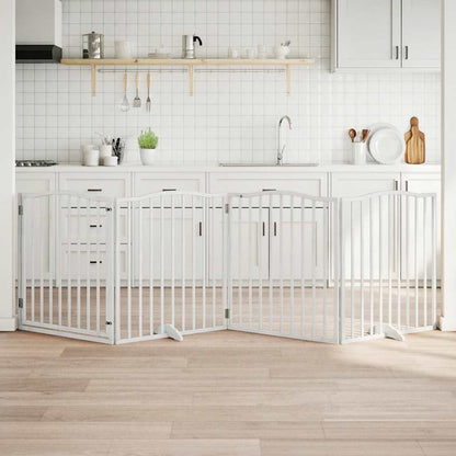 6-Tlg. Hundetor Mit Tür Faltbar 300 Cm Pappelholz