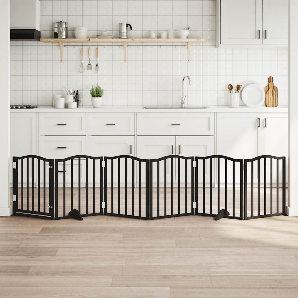 6-Tlg. Hundetor Mit Tür Faltbar 300 Cm Pappelholz