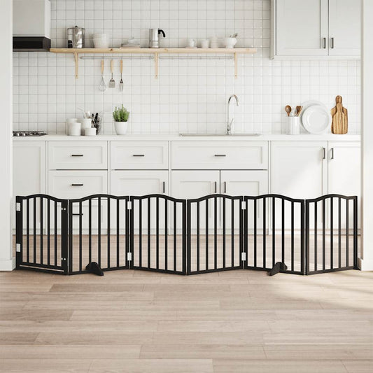 6-Tlg. Hundetor Mit Tür Faltbar 300 Cm Pappelholz