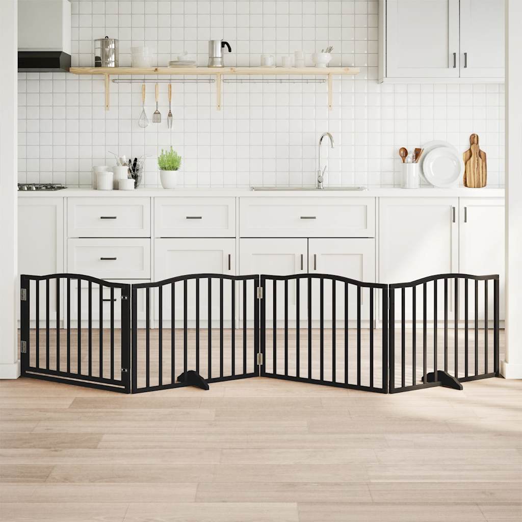 6-Tlg. Hundetor Mit Tür Faltbar 300 Cm Pappelholz