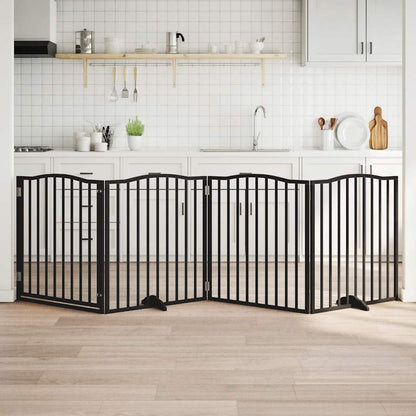 6-Tlg. Hundetor Mit Tür Faltbar 300 Cm Pappelholz