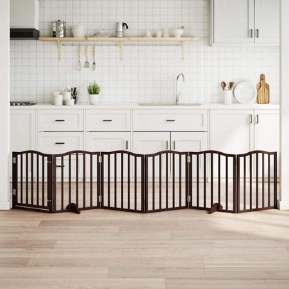 6-Tlg. Hundetor Mit Tür Faltbar 300 Cm Pappelholz