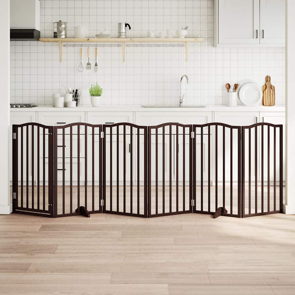 6-Tlg. Hundetor Mit Tür Faltbar 300 Cm Pappelholz