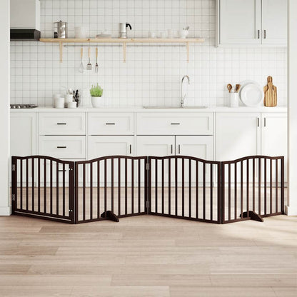 6-Tlg. Hundetor Mit Tür Faltbar 300 Cm Pappelholz