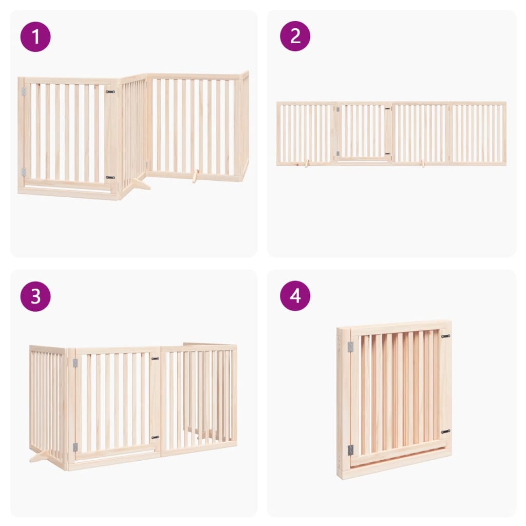 4-Tlg. Hundetor Mit Tür Faltbar 320 Cm Pappelholz